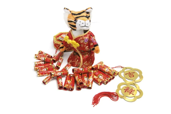 Soft Toy Tiger e petardi — Foto Stock