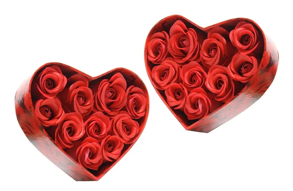 Rode rozen in geschenkdozen — Stockfoto