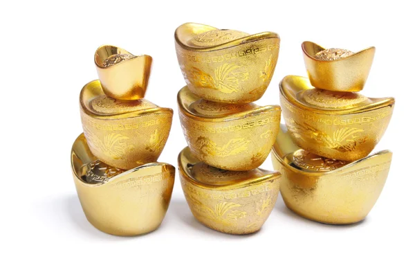 Pilas de lingotes de oro chino — Foto de Stock