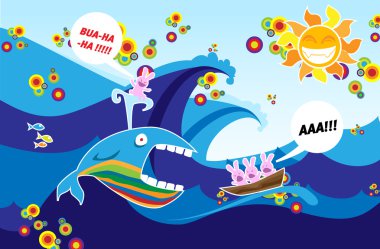 Whale and rabbits clipart