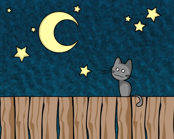 Nacht kat — Stockvector
