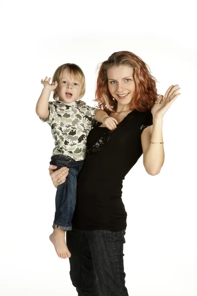 Mãe e filho hoppy e sorrindo Imagens De Bancos De Imagens