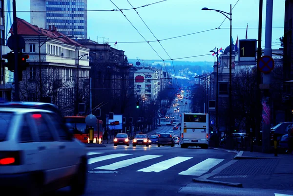 Avond van Belgrado stadsgezicht — Stockfoto