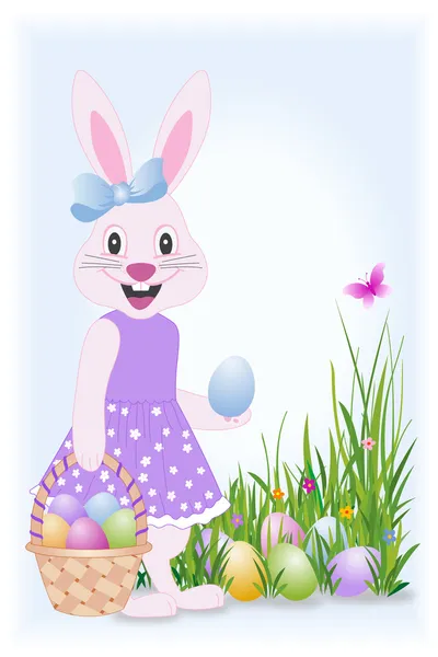 复活节兔子与购物篮 免版税图库矢量图片