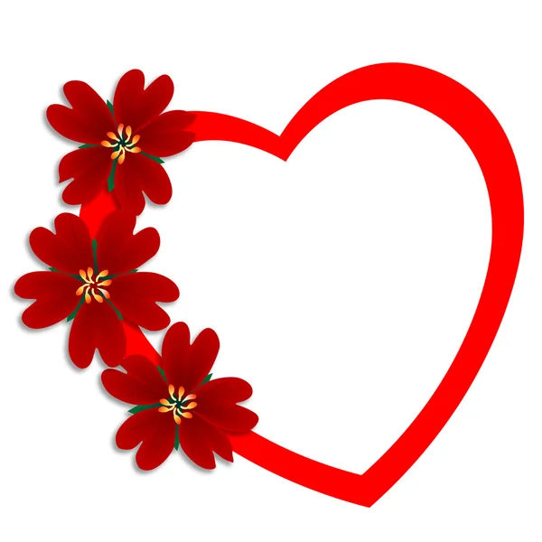 Fleurs rouges et coeur — Image vectorielle