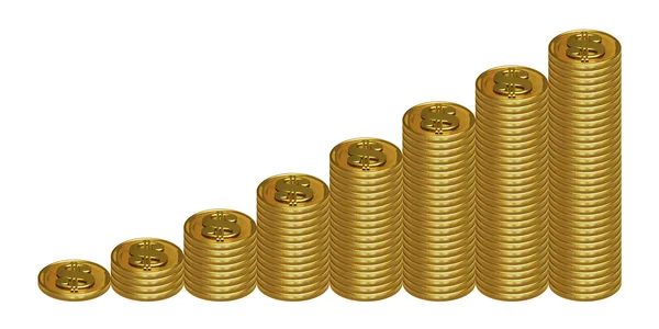 Rostoucí hromádky mincí — Stock fotografie