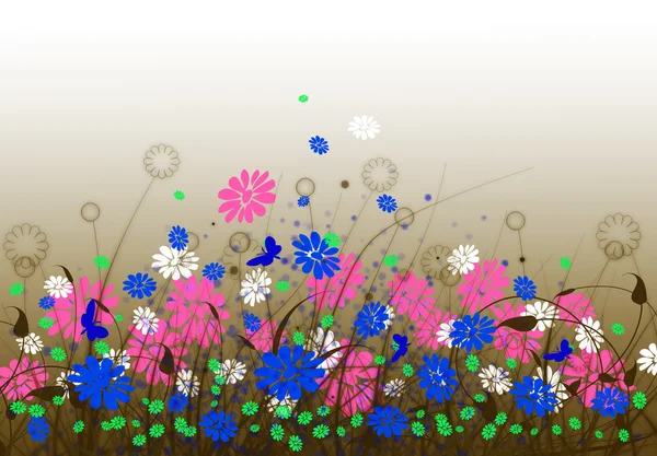 Primavera pradera con flores y cielo —  Fotos de Stock
