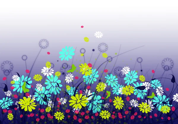 Frühlingswiese mit Blumen und Himmel — Stockfoto