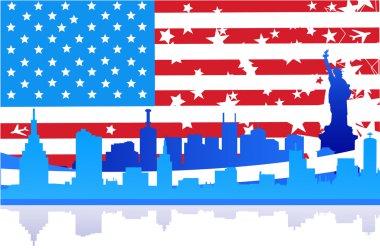 USA flag and city clipart