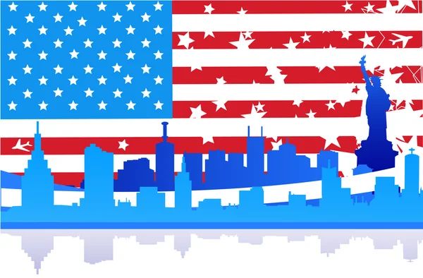 USA vlag en stad — Stockfoto