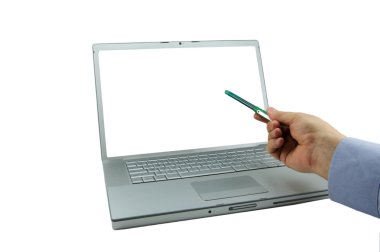 Laptop with green pointing pen clipart