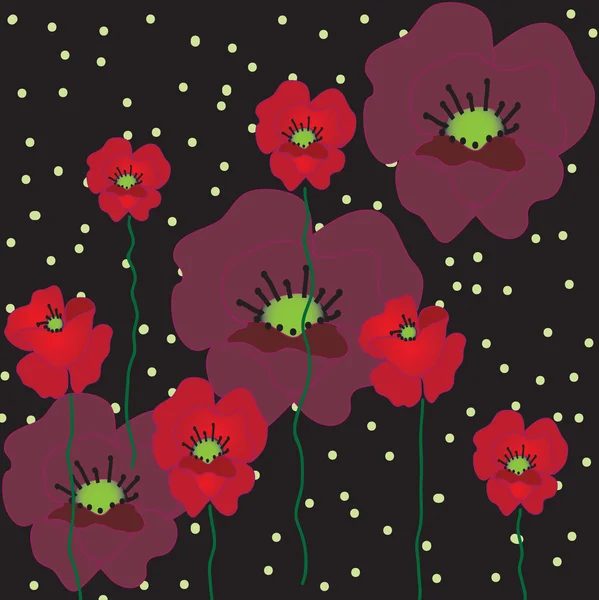 Black background with poppies — Stock Vector