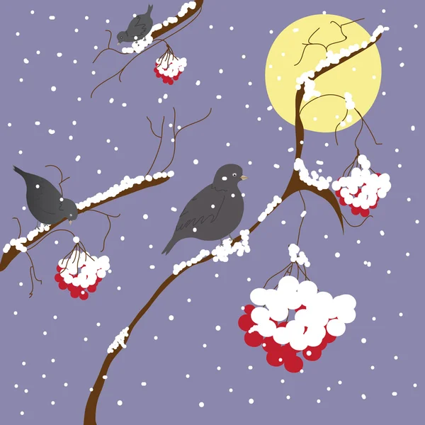 Χειμωνιάτικο σκηνικό με τα πουλιά — Διανυσματικό Αρχείο