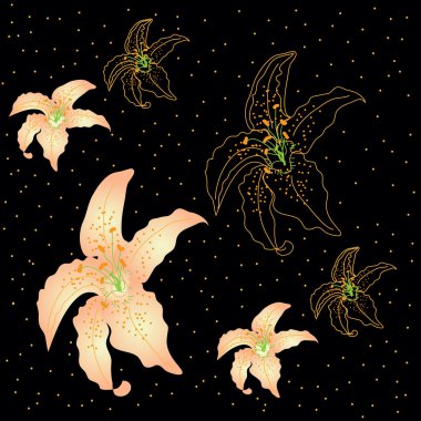Black background with luminous lilies clipart