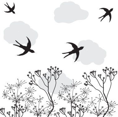 Withered flowers and swallows clipart