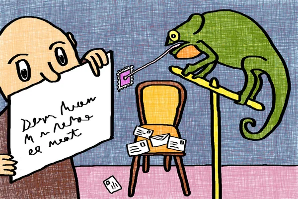 Camaleón pegando un sello en una carta —  Fotos de Stock