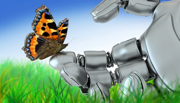 机器人和蝴蝶 — 图库照片