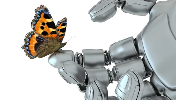 Robot og sommerfugl – stockfoto
