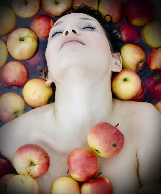 Girl in apples clipart