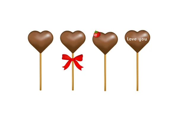 Çikolata kalpleri sopa, vektör — Stok Vektör