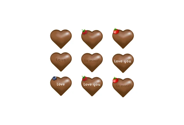 Chocolate hearts with berries, vector — Stock Vector
