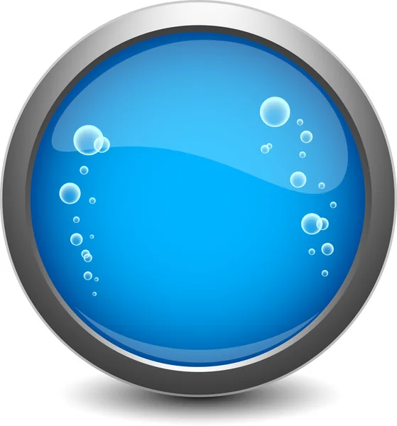 Blue aqua button with bubbles — Stock Vector