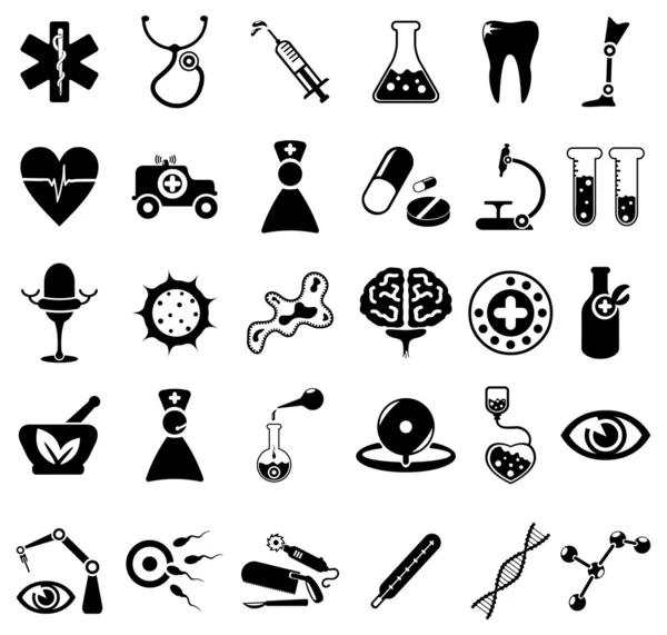 30 чорно-білих медичних іконок Стокова Ілюстрація