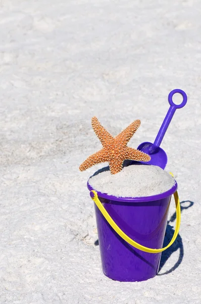 Deniz yıldızı ile plaj kovası — Stok fotoğraf