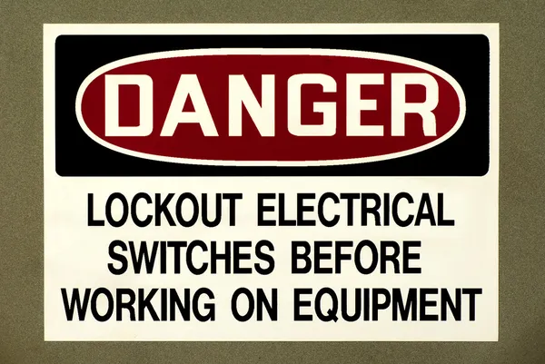 Veszély - fiókzárolási elektromos kapcsolók — Stock Fotó