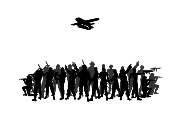 Groupe soldats-silhouette — Image vectorielle