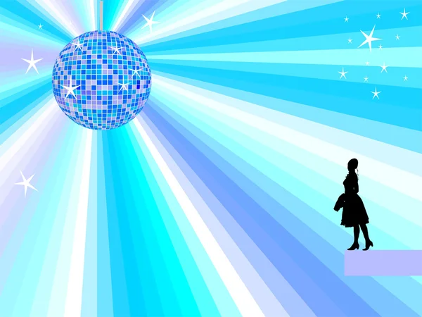 Blue mirror ball with women — Stock Photo, Image