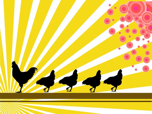Poulets au lever du soleil — Image vectorielle
