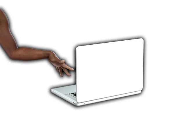 Hand op laptop — Stockfoto