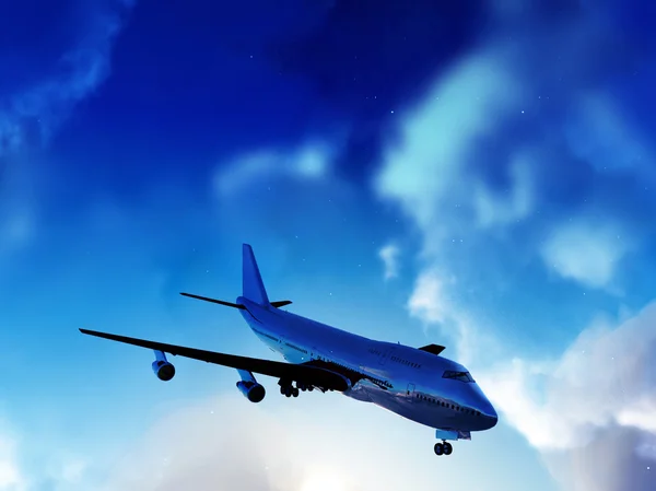 Letadlo v zatažené obloze — Stock fotografie