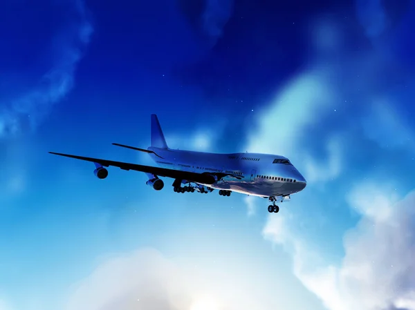 Letadlo v zatažené obloze — Stock fotografie
