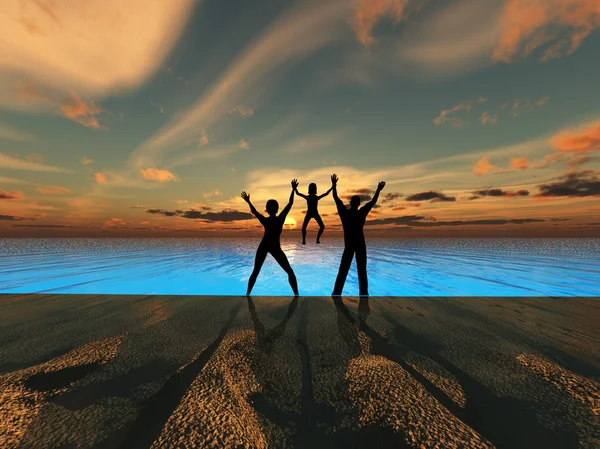 Silhouette Family By the Sea — Stock Photo, Image