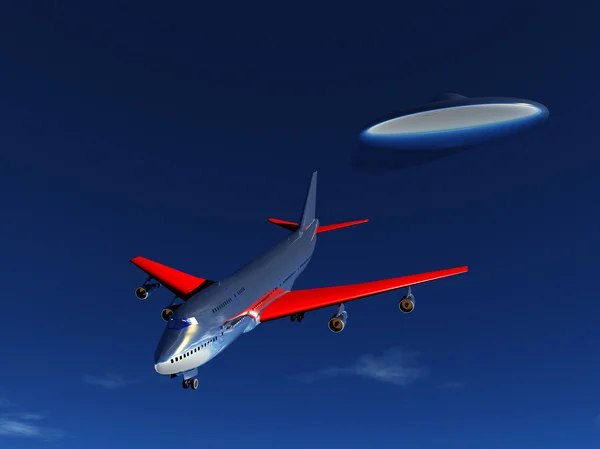 UFO e aereo — Foto Stock