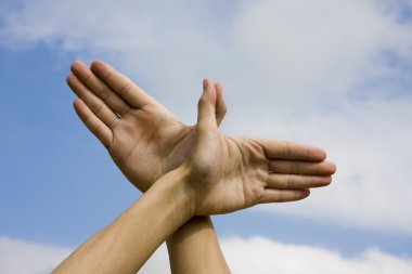 Hand with the Sky Background clipart