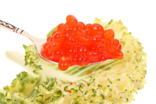 Red caviar on a spoon — Stock Photo, Image
