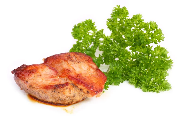 Pečené maso s zelení — Stock fotografie