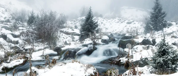 겨울 산 파노라마에 안개 — 스톡 사진