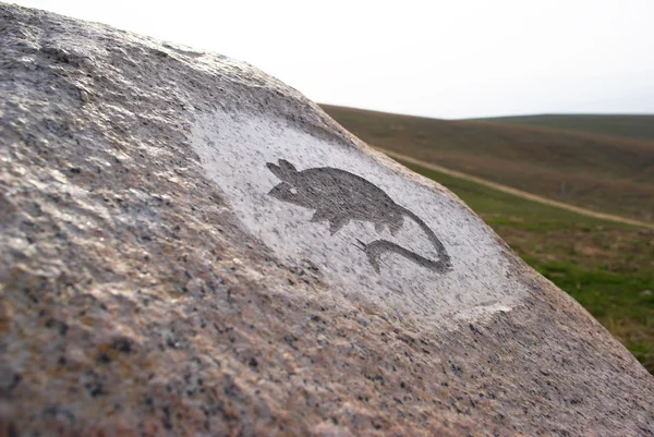 Mouse - primitive art draving on stone — Stock Photo, Image
