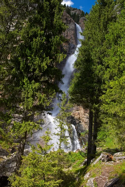 Wasserfall im Bergwald — Stockfoto