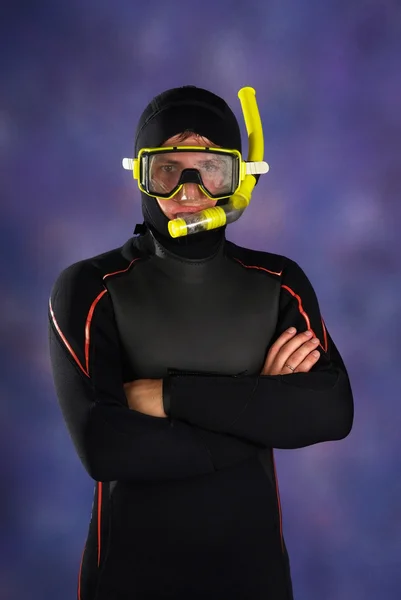 Mergulhador subaquático em estúdio — Fotografia de Stock
