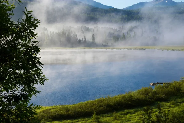 Morgondimma vid sjön — Stockfoto