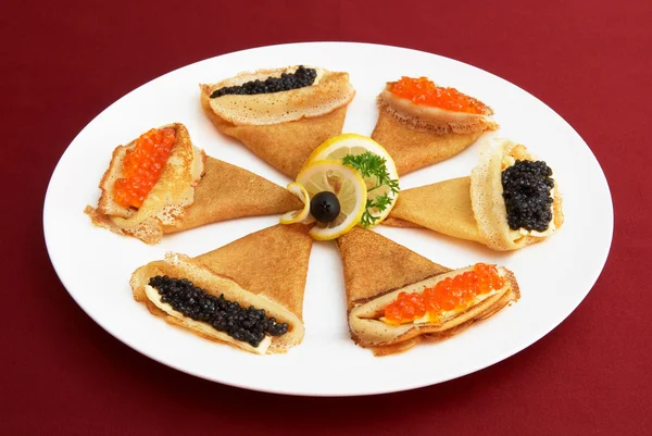 stock image Pancakes with red and black roe
