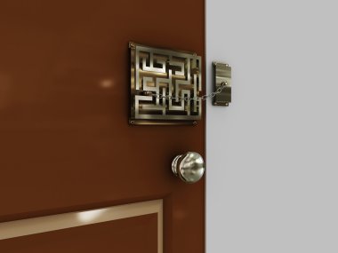 Doors with lock-maze with a chain clipart