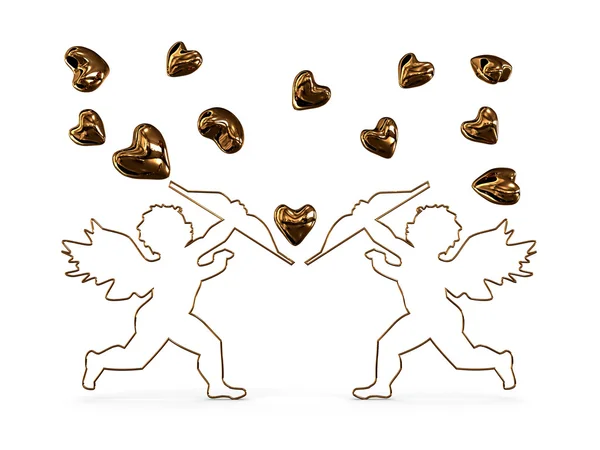 Cupid shoots arrows at hearts — Stock Photo, Image