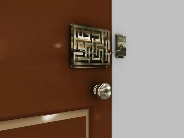 Doors with lock-maze with a chain — Stock Photo, Image