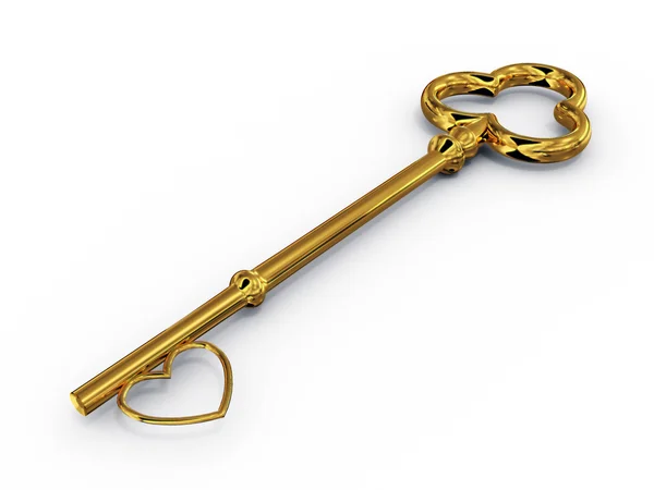 Złoty klucz do serca — Zdjęcie stockowe